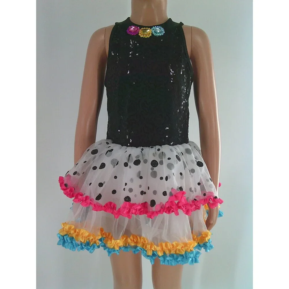 Pre-Owned Dance Costume Curtain Call E2173 Medium Child Black Tutu Jazz Tap Seq